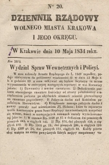 Dziennik Rządowy Wolnego Miasta Krakowa i Jego Okręgu. 1834, nr 20