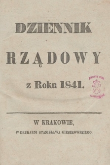 Dziennik Rządowy Wolnego Miasta Krakowa i Jego Okręgu. 1841, Regestr Dziennika