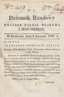 Dziennik Rządowy Wolnego Miasta Krakowa i Jego Okręgu. 1841, nr 1
