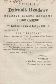 Dziennik Rządowy Wolnego Miasta Krakowa i Jego Okręgu. 1841, nr 11-12