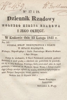 Dziennik Rządowy Wolnego Miasta Krakowa i Jego Okręgu. 1841, nr 17-18