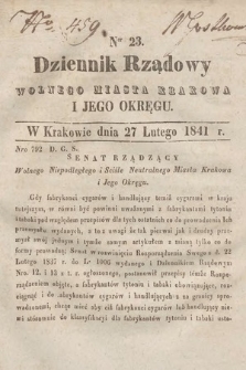 Dziennik Rządowy Wolnego Miasta Krakowa i Jego Okręgu. 1841, nr 23