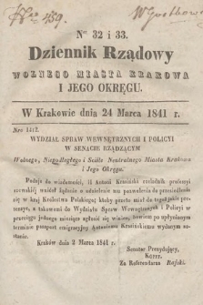 Dziennik Rządowy Wolnego Miasta Krakowa i Jego Okręgu. 1841, nr 32-33