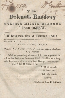 Dziennik Rządowy Wolnego Miasta Krakowa i Jego Okręgu. 1841, nr 35
