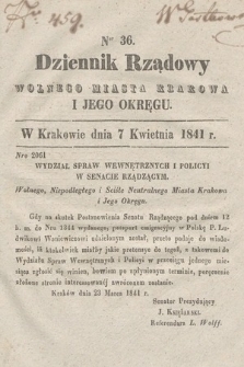 Dziennik Rządowy Wolnego Miasta Krakowa i Jego Okręgu. 1841, nr 36