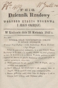 Dziennik Rządowy Wolnego Miasta Krakowa i Jego Okręgu. 1841, nr 41-42
