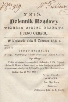 Dziennik Rządowy Wolnego Miasta Krakowa i Jego Okręgu. 1841, nr 57-58