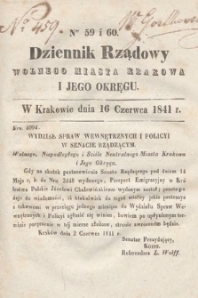 Dziennik Rządowy Wolnego Miasta Krakowa i Jego Okręgu. 1841, nr 59-60