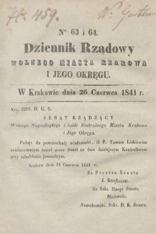 Dziennik Rządowy Wolnego Miasta Krakowa i Jego Okręgu. 1841, nr 63-64