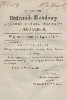 Dziennik Rządowy Wolnego Miasta Krakowa i Jego Okręgu. 1841, nr 69-70