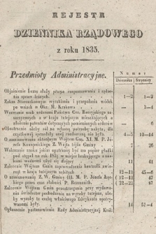 Dziennik Rządowy Wolnego Miasta Krakowa i Jego Okręgu. 1835, Rejestr Dziennika