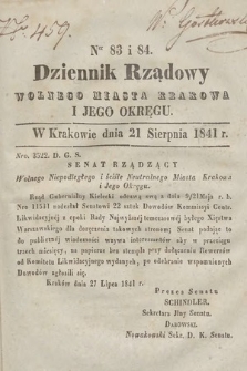 Dziennik Rządowy Wolnego Miasta Krakowa i Jego Okręgu. 1841, nr 83-84