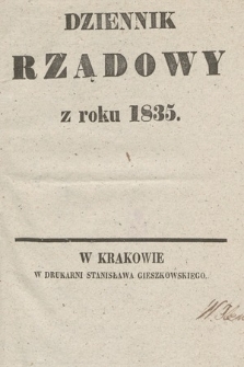 Dziennik Rządowy Wolnego Miasta Krakowa i Jego Okręgu. 1835, nr 1-2