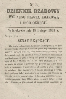 Dziennik Rządowy Wolnego Miasta Krakowa i Jego Okręgu. 1835, nr 7