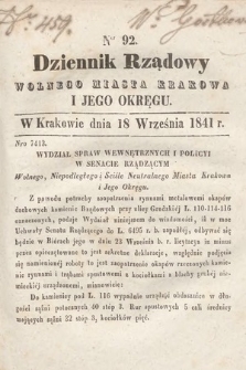 Dziennik Rządowy Wolnego Miasta Krakowa i Jego Okręgu. 1841, nr 92
