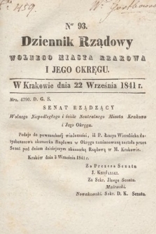 Dziennik Rządowy Wolnego Miasta Krakowa i Jego Okręgu. 1841, nr 93