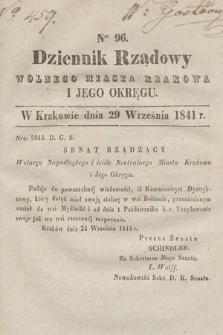 Dziennik Rządowy Wolnego Miasta Krakowa i Jego Okręgu. 1841, nr 96