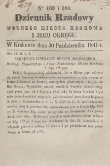 Dziennik Rządowy Wolnego Miasta Krakowa i Jego Okręgu. 1841, nr 103-104