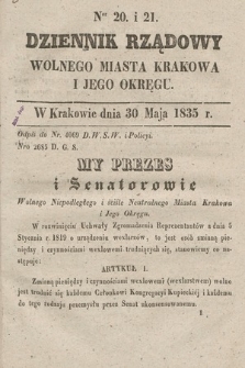 Dziennik Rządowy Wolnego Miasta Krakowa i Jego Okręgu. 1835, nr 20-21