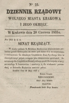 Dziennik Rządowy Wolnego Miasta Krakowa i Jego Okręgu. 1835, nr 25