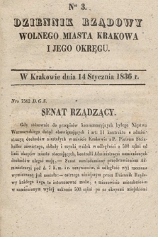 Dziennik Rządowy Wolnego Miasta Krakowa i Jego Okręgu. 1836, nr 3