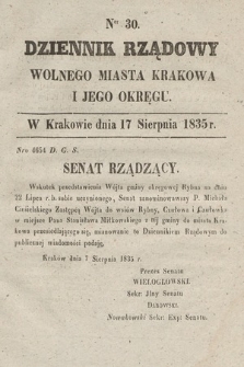 Dziennik Rządowy Wolnego Miasta Krakowa i Jego Okręgu. 1835, nr 30