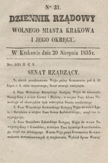 Dziennik Rządowy Wolnego Miasta Krakowa i Jego Okręgu. 1835, nr 31