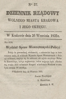 Dziennik Rządowy Wolnego Miasta Krakowa i Jego Okręgu. 1835, nr 37