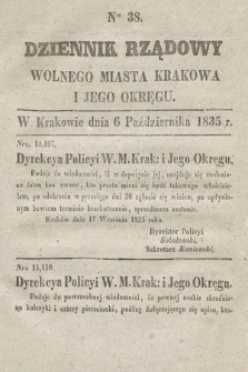 Dziennik Rządowy Wolnego Miasta Krakowa i Jego Okręgu. 1835, nr 38