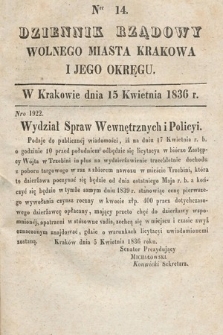 Dziennik Rządowy Wolnego Miasta Krakowa i Jego Okręgu. 1836, nr 14