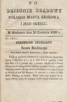 Dziennik Rządowy Wolnego Miasta Krakowa i Jego Okręgu. 1836, nr 16-17