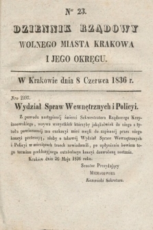 Dziennik Rządowy Wolnego Miasta Krakowa i Jego Okręgu. 1836, nr 23