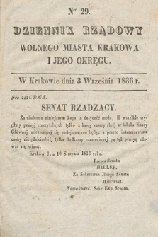 Dziennik Rządowy Wolnego Miasta Krakowa i Jego Okręgu. 1836, nr 29
