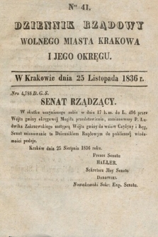 Dziennik Rządowy Wolnego Miasta Krakowa i Jego Okręgu. 1836, nr 41