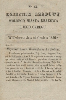 Dziennik Rządowy Wolnego Miasta Krakowa i Jego Okręgu. 1836, nr 43