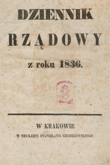 Dziennik Rządowy Wolnego Miasta Krakowa i Jego Okręgu. 1836, Rejestr Dziennika