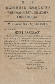 Dziennik Rządowy Wolnego Miasta Krakowa i Jego Okręgu. 1836, nr 1-2