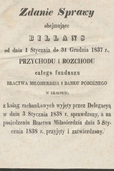 Dziennik Rządowy Wolnego Miasta Krakowa i Jego Okręgu. 1837, Zdanie Sprawy