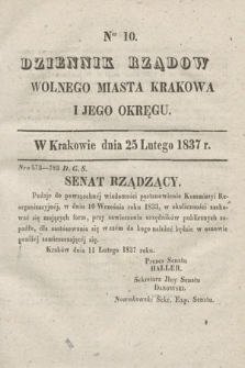 Dziennik Rządowy Wolnego Miasta Krakowa i Jego Okręgu. 1837, nr 10