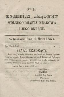 Dziennik Rządowy Wolnego Miasta Krakowa i Jego Okręgu. 1837, nr 14