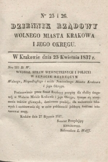 Dziennik Rządowy Wolnego Miasta Krakowa i Jego Okręgu. 1837, nr 25-26
