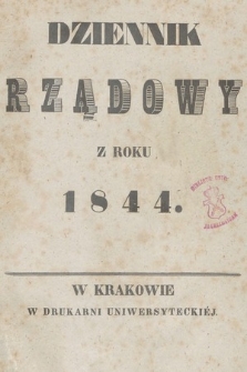Dziennik Rządowy Wolnego Miasta Krakowa i Jego Okręgu. 1844, Regestr Dziennika