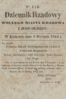 Dziennik Rządowy Wolnego Miasta Krakowa i Jego Okręgu. 1844, nr 1-2