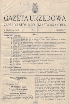 Gazeta Urzędowa Zarządu Miejskiego w Stoł. Król. Mieście Krakowie. 1934, nr 1