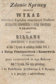 Dziennik Rządowy Wolnego Miasta Krakowa i Jego Okręgu. 1844, Zdanie Sprawy