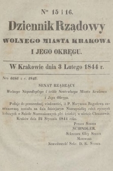 Dziennik Rządowy Wolnego Miasta Krakowa i Jego Okręgu. 1844, nr 15-16