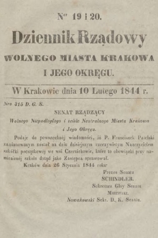 Dziennik Rządowy Wolnego Miasta Krakowa i Jego Okręgu. 1844, nr 19-20