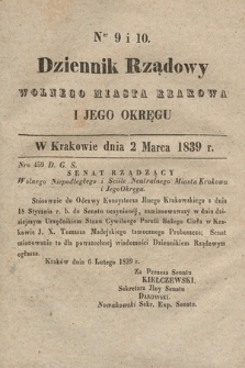 Dziennik Rządowy Wolnego Miasta Krakowa i Jego Okręgu. 1839, nr 9-10