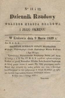 Dziennik Rządowy Wolnego Miasta Krakowa i Jego Okręgu. 1839, nr 11-12