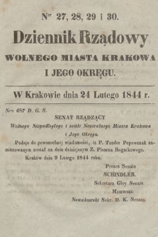 Dziennik Rządowy Wolnego Miasta Krakowa i Jego Okręgu. 1844, nr 27-30